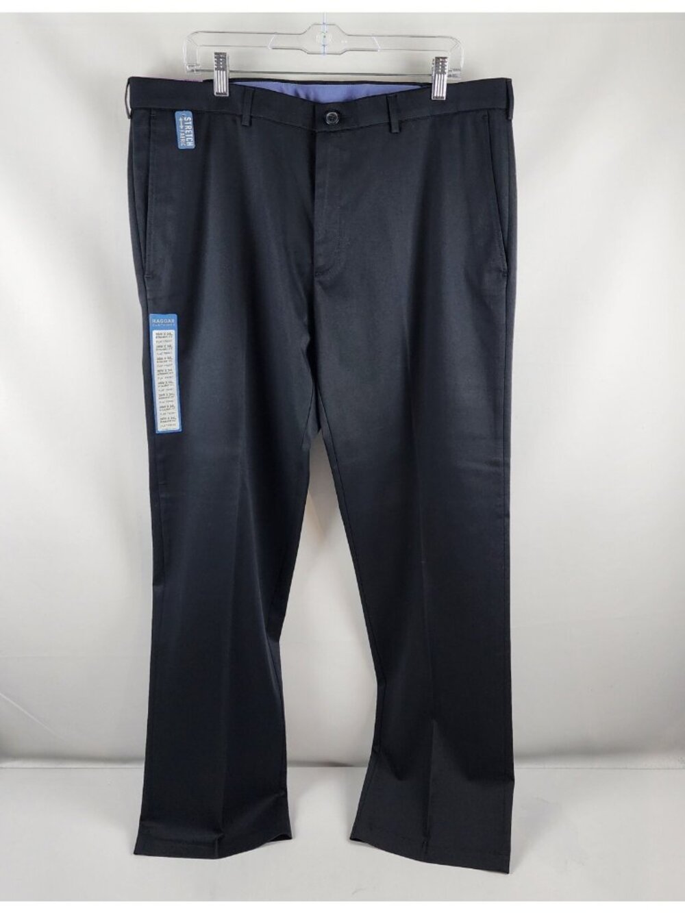 Haggar Pants Mens 38x34 Black Flat Front  Straight Fit Dress Comfort Stretch NWT